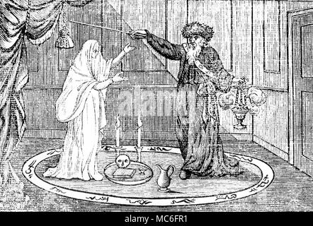 Prova spettrale è sempre stato legato con le attività di intrattenimento, in modo che le prime sedute spiritiche erano poco più di esperienze di "entertainment" per coloro che li frequentati. Questo inizio del XIX secolo woodengraving mostra il mago de Philipsthal eseguendo 'fantasmagoria' sulla scena del Liceo, Londra in 1803 Foto Stock