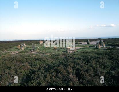 Ley linee. I dodici apostoli cerchio di pietra a Ilkley Moor, Yorkshire. Il centro di un vasto insieme di ley linee. Foto Stock