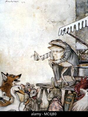 Le fiabe - QUACK rana. Illustrazione di Arthur Rackham della storia del Ciarlatano rana di Esopo favole, 1908 Foto Stock