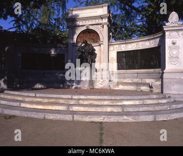 L omeopatia - Hahnemann. La Samuel Hahnemann Memorial da Charles Henry Niehaus in Scott Circle, Washington DC. Hahnemann (1755-1843) è seduto in un Grecian exedra, con bronzo bassorilievi raffiguranti i suoi successi medici. Foto Stock