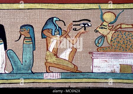 Mito egiziano Thoth - con l'occhio del dio Thoth, con il sacro occhio di Horus. Questo occhio è una prima forma del Terzo Occhio della letteratura esoterica. Dal Hunefer papiro del " Libro Egiziano dei Morti" (Budge edizione litografica). Foto Stock