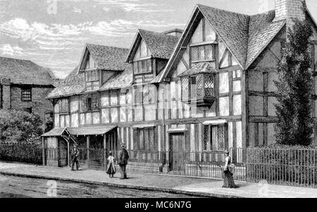 Storia Il British Shakespeare's House di Stratford on Avon due Litografia a colori dalla libreria Shakespeare illustrazione di John Gilbert Geo Cruikshank e R Dudley 1885 Foto Stock