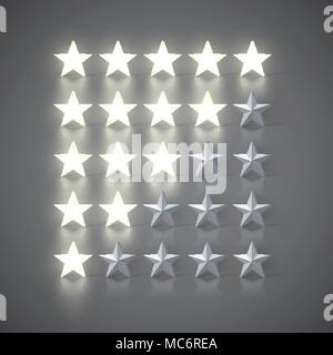 Star-rating impostato con 3D incandescente stelle e quelle grigio, illustrazione vettoriale Illustrazione Vettoriale