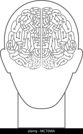 Il profilo della testa di un essere umano con il cervello vettore elettrico illustration design Illustrazione Vettoriale