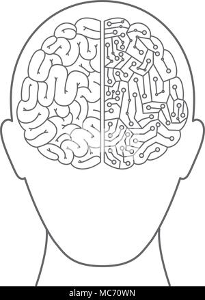 Il profilo della testa di un essere umano con il cervello vettore elettrico illustration design Illustrazione Vettoriale