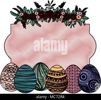 Felice Pasqua uova vernice con corona di rose Illustrazione Vettoriale