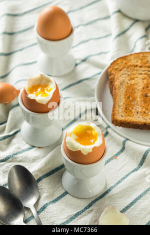 In casa uova sode in una tazza con toast Foto Stock