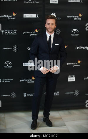 Malaga, Spagna. Xiii Apr, 2018. Attore spagnolo Pablo Rivero pone sul photocall all'interno del Teatro Cervantes durante la fase di apertura del xxi International Malaga Film Festival, in Malaga. Credito: Gesù Merida/SOPA Immagini/ZUMA filo/Alamy Live News Foto Stock