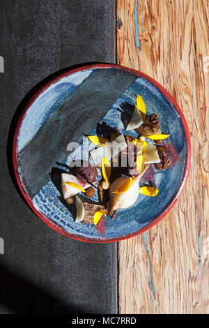 Arrosto di barbabietole con aglio Corazon de Tierra, Valle de Guadalupe, Baja California, Messico Foto Stock