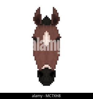 Testa di cavallo in pixel art stile. Illustrazione Vettoriale. Illustrazione Vettoriale