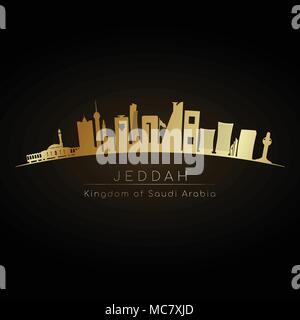 Logo Golden Jeddah skyline. Vettore illustrazione silhouette Illustrazione Vettoriale