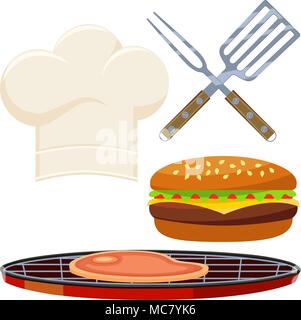 Coloratissimo cartoon burger set di cottura. Illustrazione Vettoriale
