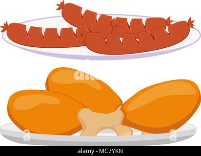 Colorata in stile fumetto piastra barbecue impostato Illustrazione Vettoriale