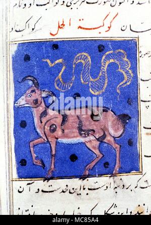 Arabo immagine del segno zodiacale Ariete. Dal XVII secolo (?) libro 'meraviglie del mondo". Il persiano. Nel Dar al-Athar al-Islamiyyah, Kuwait. Foto Stock