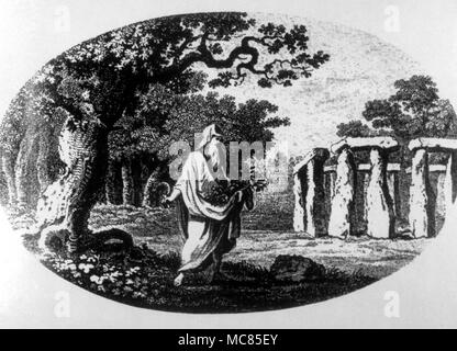 Druid in Oak Grove, con la falce, vischio e Stonehenge. Dal titlepage di Francesco Grose, "Antichità di Inghilterra e Galles, 1773-87. Foto Stock