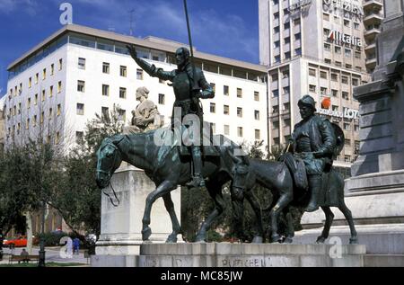 La mitologia. Don Chisciotte e Sancho Panza. Statua in Plaza Espana, Madrid. Foto Stock