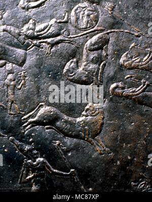 Astrologia egiziana Denderah dettaglio della costellazione zodiacale nel tempio di Hathor mostra Ariete e Toro Foto Stock