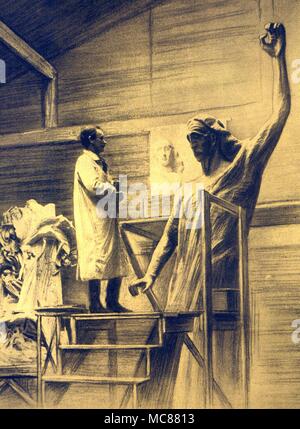 Disegno raffigurante Rudolf Steiner nel 1919 a lavorare nel suo studio nella motivazione del Goetheanum Foto Stock