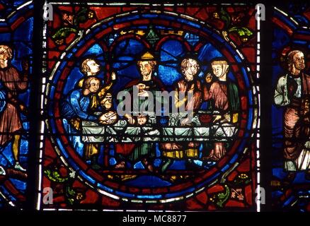 CHRISTIAN Ultima Cena - dettaglio dalla vetrata nella cattedrale di Chartres Foto Stock