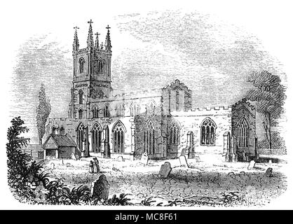 Il XIII secolo, la chiesa di Santa Maria è in Lutterworth, una città di mercato nelle Harborough distretto di Leicestershire, Inghilterra. Essa è strettamente associata con il riformatore religioso Canonico John Wycliffe, il rettore tra 1374 e 1384, chi è creduto di aver prodotto la prima traduzione della Bibbia dal latino in inglese. Foto Stock