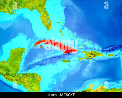 Cuba ha evidenziato in rosso sul pianeta Terra. 3D'illustrazione. Gli elementi di questa immagine fornita dalla NASA. Foto Stock