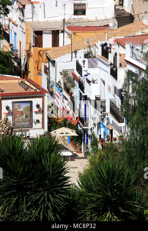 Tipica strada di Alicante in Spagna visto dalla Santa Bárbara Castello sulla sommità del monte Benacantilin Foto Stock