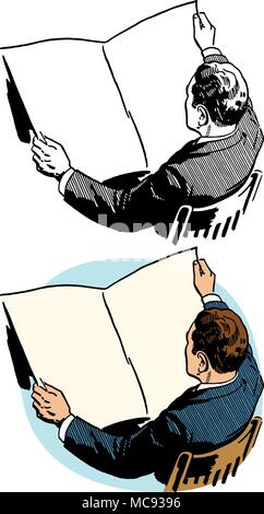 Un uomo di contenimento e la lettura di un quotidiano vuota. Illustrazione Vettoriale