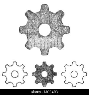 Impostazioni, ruota dentata icon set - Schizzo line art Illustrazione Vettoriale