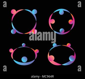 Astratti persone holding hands stand in un cerchio di set di icone. Il logo di consulenza concetto. Amicizia, collettivo, global business unione. Scuola Bambino, kindergarten isolato icona Vettore Collezione. Illustrazione Vettoriale