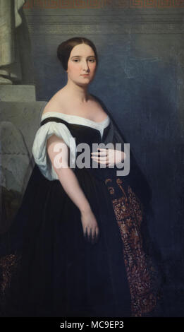 Ritratto della Principessa Matilde Bonaparte dal romantico francese pittore Ary Scheffer sul display nella Galleria di Arte Moderna (Galleria d'arte moderna) di Palazzo Pitti a Firenze, Toscana, Italia. Matilde Bonaparte era il coniuge del conte Anatolio Demidoff (Anatoly Demidov), una federazione industriale, diplomatico e collezionista d'arte della famiglia Demidov. Foto Stock