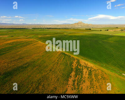 Ruscelli, torrenti e fiumi corrono intorno alla base di Crowheart Butte Foto Stock