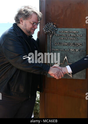 Malaga, Spagna, 14 aprile 2018. Mexican film del regista Guillermo del Toro partecipa al Festival de Malaga. Il Festival de Malaga o Malaga Film Festival è un film festival evento tenutosi a Malaga, è soprattutto a promuovere la lingua spagnola film. Credito: SOPA Immagini limitata/Alamy Live News Foto Stock