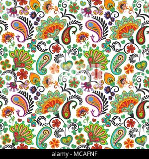 Paisley seamless disegnare a mano vector pattern. Tradizionale modello indiano per il settore tessile, sfondi, arredamento etc. Illustrazione Vettoriale