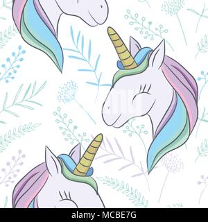 Illustrazione con un simpatico mystic unicorn animale. Magic, fantasia, party, gioco da bambini, imparare il tema elemento di design. Illustrazione Vettoriale Illustrazione Vettoriale