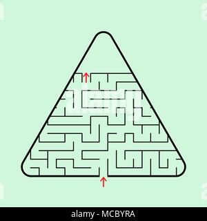 Labirinto di forma triangolare con un ingresso ed una uscita. Un semplice piatto illustrazione vettoriale isolata su uno sfondo verde. Con un posto per la vostra immagine. Illustrazione Vettoriale