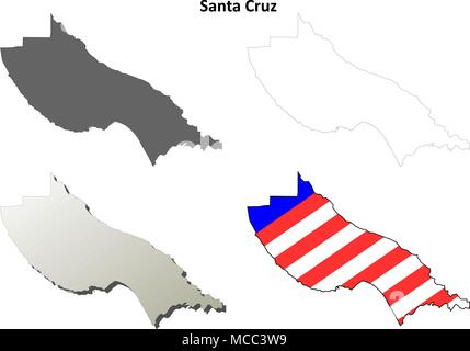 Santa Cruz County, California mappa di contorno impostato Illustrazione Vettoriale