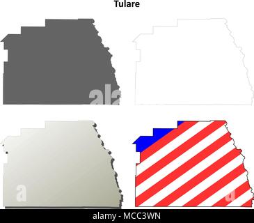 Il Tulare County, California mappa di contorno impostato Illustrazione Vettoriale