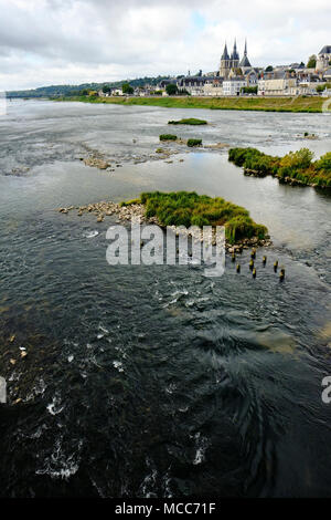 Blois, una collina città sul fiume Loira, è la capitale del Loir-et-Cher dipartimento in Francia centrale. Il tardo-gotico di Blois torri della cattedrale uovere Foto Stock