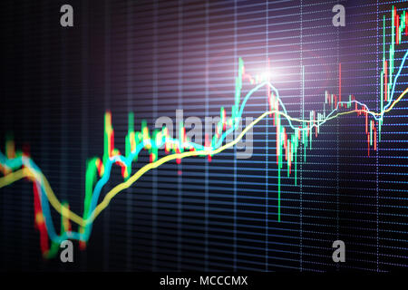 Il mercato azionario candele grafico a barre. Messa a fuoco selettiva. Andamento dei prezzi, il mercato azionario o la negoziazione di borsa tema Foto Stock