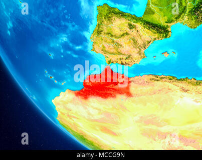 Il Marocco ha evidenziato in rosso sul pianeta Terra. 3D'illustrazione. Gli elementi di questa immagine fornita dalla NASA. Foto Stock