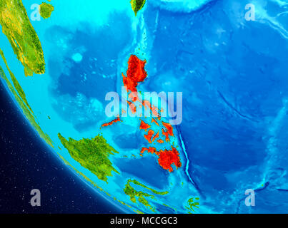 Filippine evidenziata in rosso sul pianeta Terra. 3D'illustrazione. Gli elementi di questa immagine fornita dalla NASA. Foto Stock