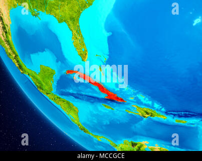 Cuba ha evidenziato in rosso sul pianeta Terra. 3D'illustrazione. Gli elementi di questa immagine fornita dalla NASA. Foto Stock