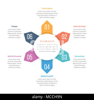 Cerchio infographics modello con sei elementi, possono essere utilizzati come passaggi, opzioni, diagramma di processo, vettoriale EPS10 illustrazione Foto Stock