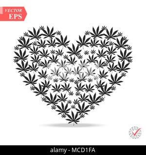 Il simbolo del cuore con foglie di cannabis all'interno. Cuore di marijuana. Isolato illustrazione vettoriale EPS Illustrazione Vettoriale