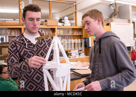 Gli studenti Bobby, Noè del De Sales Catholic High School di Walla Walla, WA. Lavorare su un edificio a torre di carta per gli Stati Uniti Esercito di ingegneri, e settimana Concorso "svettante verso l'immaginazione." Gli studenti ovunque, Walla Walla College, luogo e Pendleton medio e Alta Scuola parteciperanno nel corpo la concorrenza dal 20 febbraio al 26 ingegneri di Corps distretti sono nelle aule di introdurre i concetti di ingegneria per studenti e insegnanti, utilizzando mani sui progetti per collegarli al real-mondo carriere nel gambo. Il corpo degli ingegneri" missione è dedicato a se Foto Stock