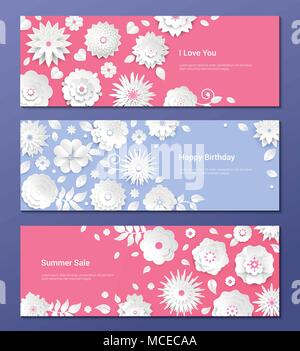 La carta dei fiori recisi - set di moderno vettore colorato poster Illustrazione Vettoriale