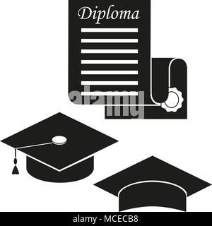 Graduazione hat e diploma silhouette. Illustrazione Vettoriale
