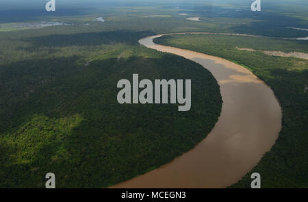 La vista del fiume Barito nel Borneo da sopra Foto Stock