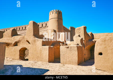 Arg-e Rayen è il secondo più grande nel mondo adobe fortezza, che si trova nel deserto di Kerman Provincia, Iran. Foto Stock