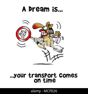 Arrabbiato donna è a cavallo su una rotta fermata bus post Foto Stock